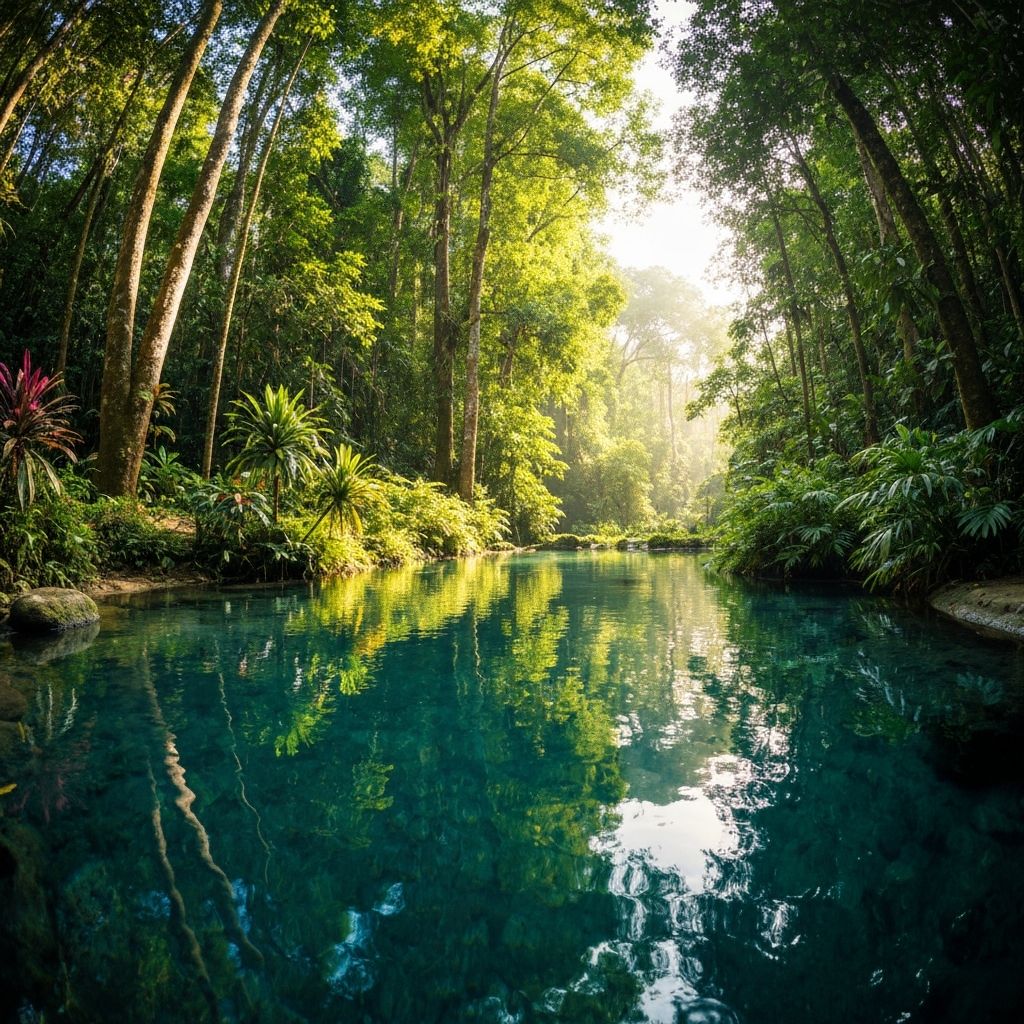 Natural spring-fed pool surrounded by jungle at Hidden Valley Springs
