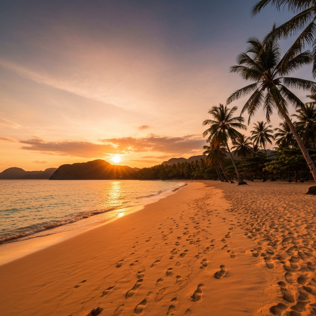 Nacpan Beach El Nido - Golden sand beach with palm trees