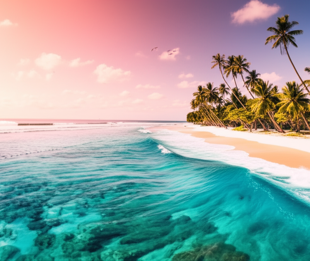 Siargao perfect surfing waves and coconut palm trees
