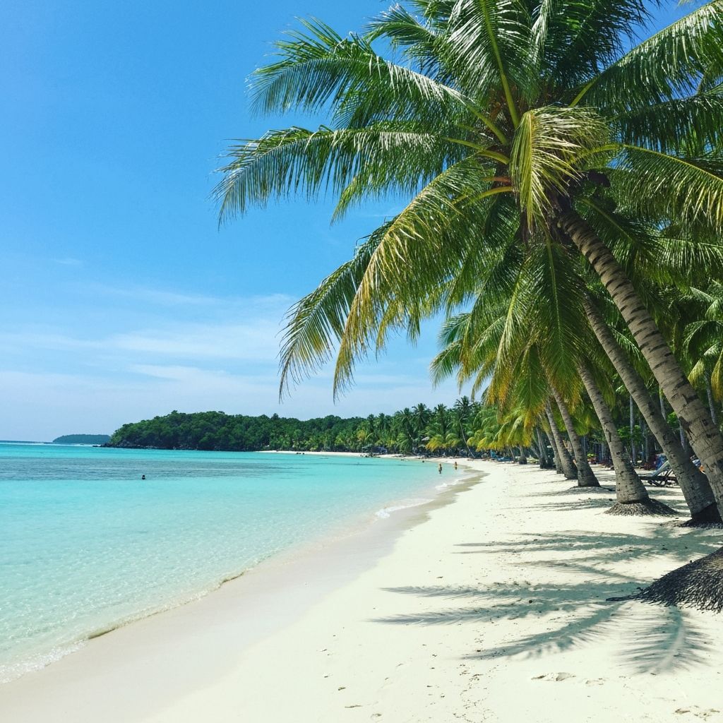 White Beach Moalboal - pristine white sand beach with palm trees